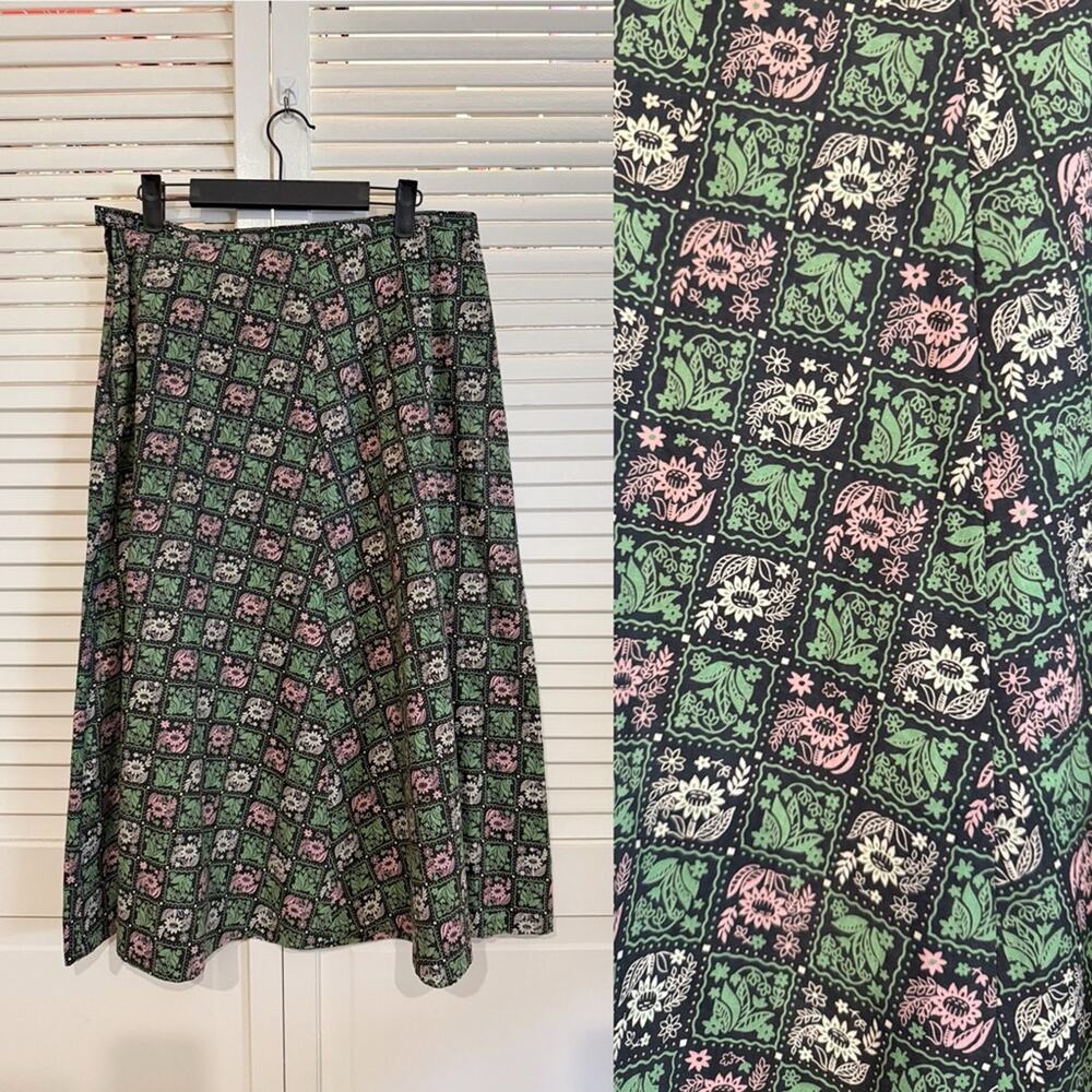 Vintage Linaline Green Floral Print Flared Skirt - Picture 1 of 7